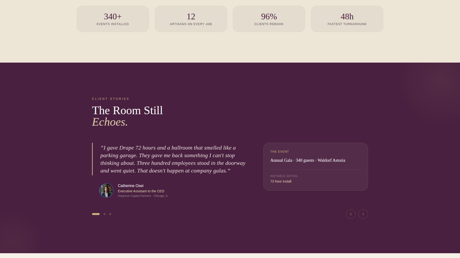 Corporate Event Decoration Before & After Venue Website Template