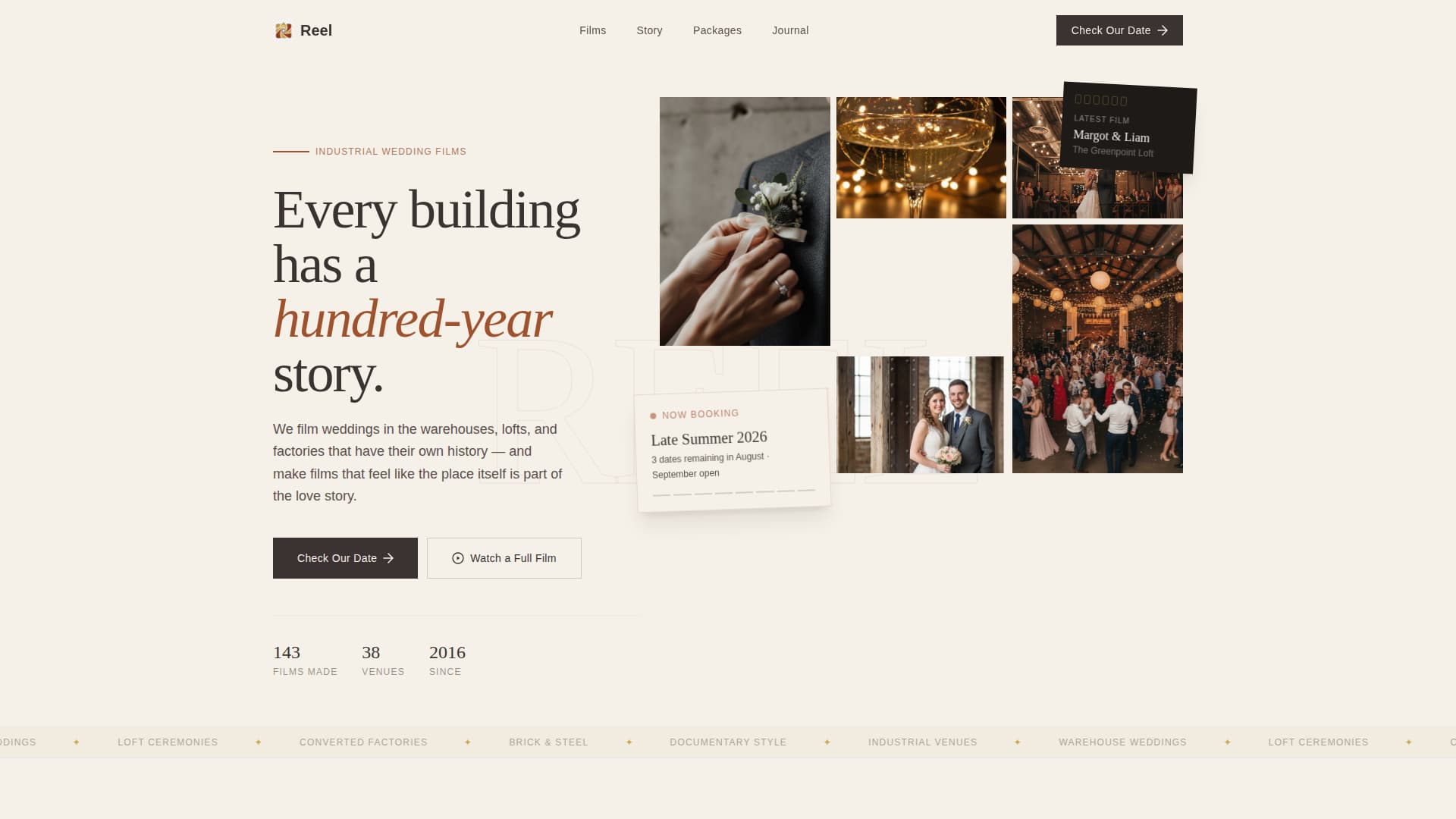 Industrial Chic Wedding Booking Website Template