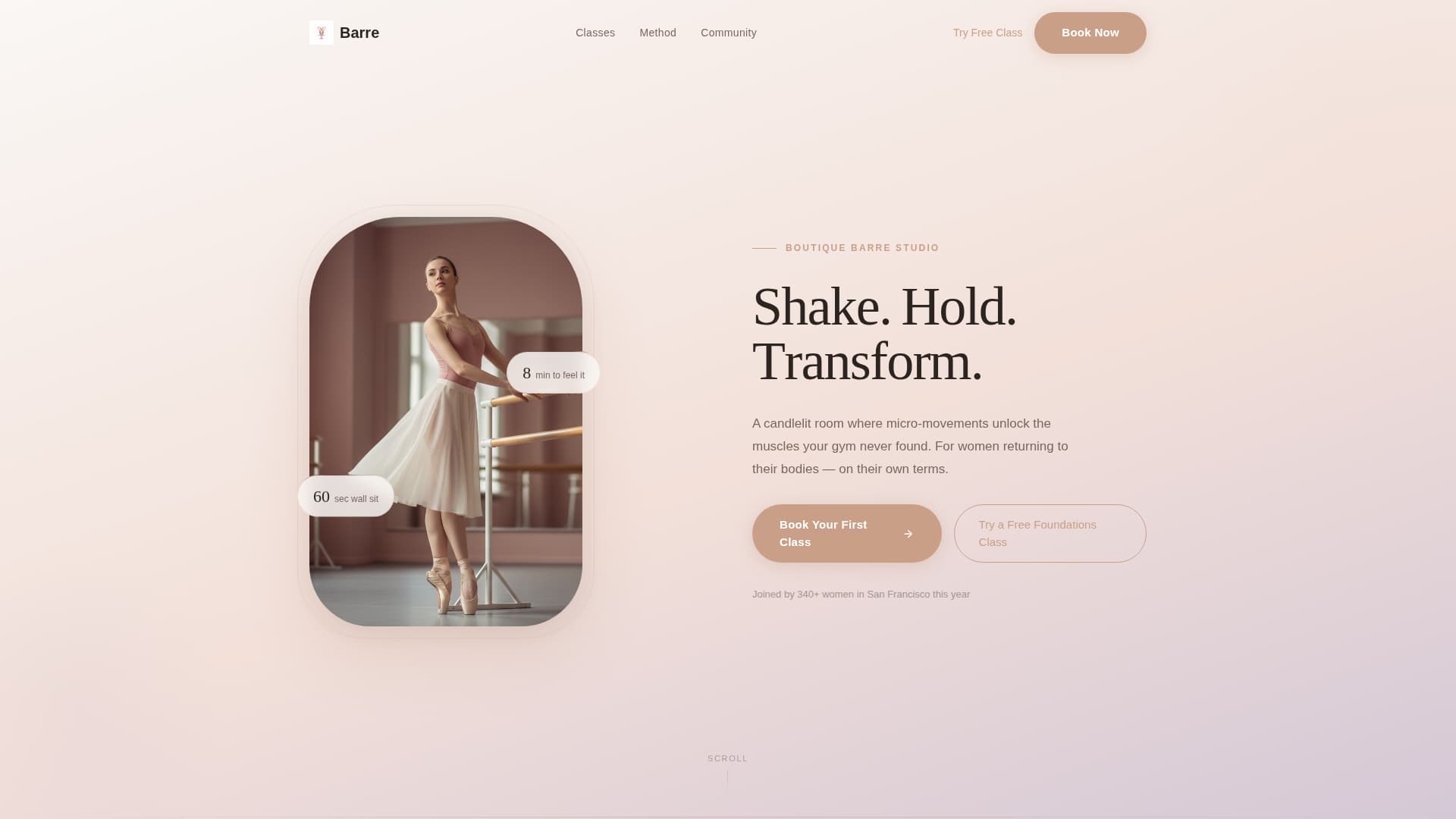 Barre Studio Website Template with Class Booking