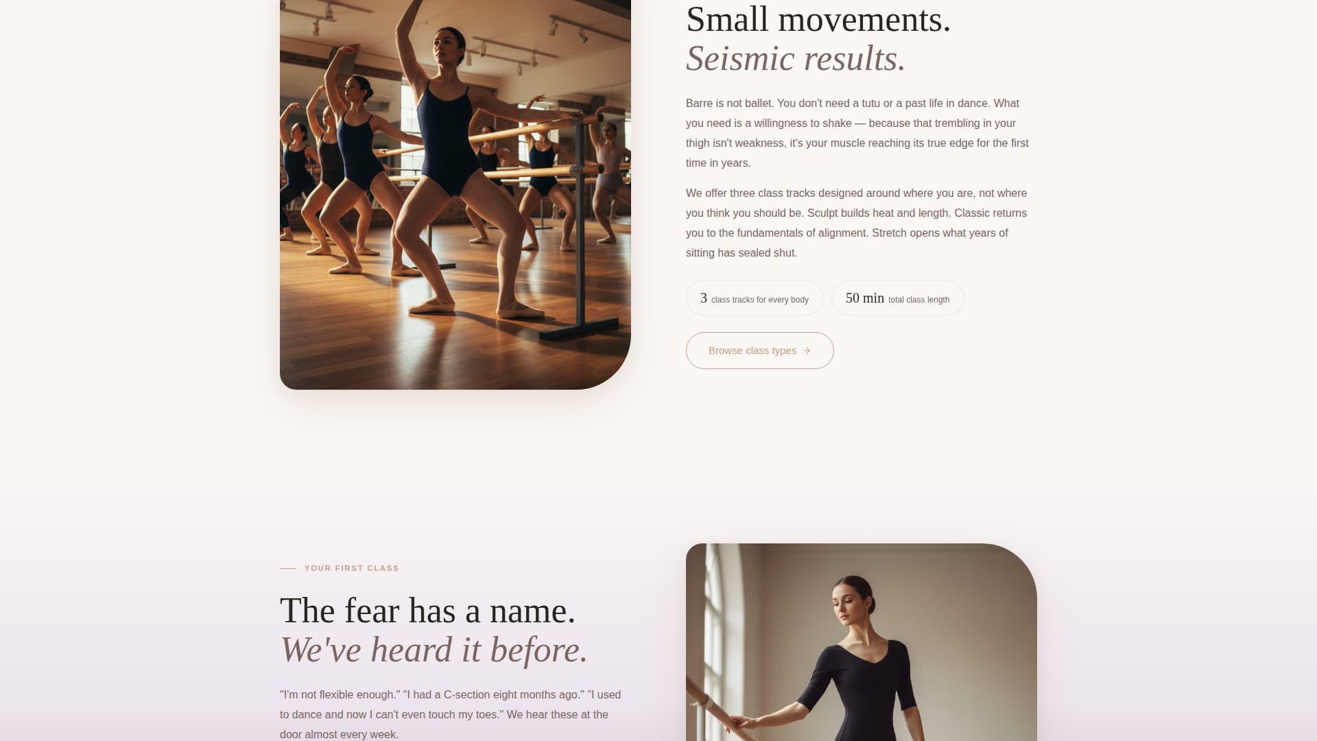 Barre Studio Website Template with Class Booking