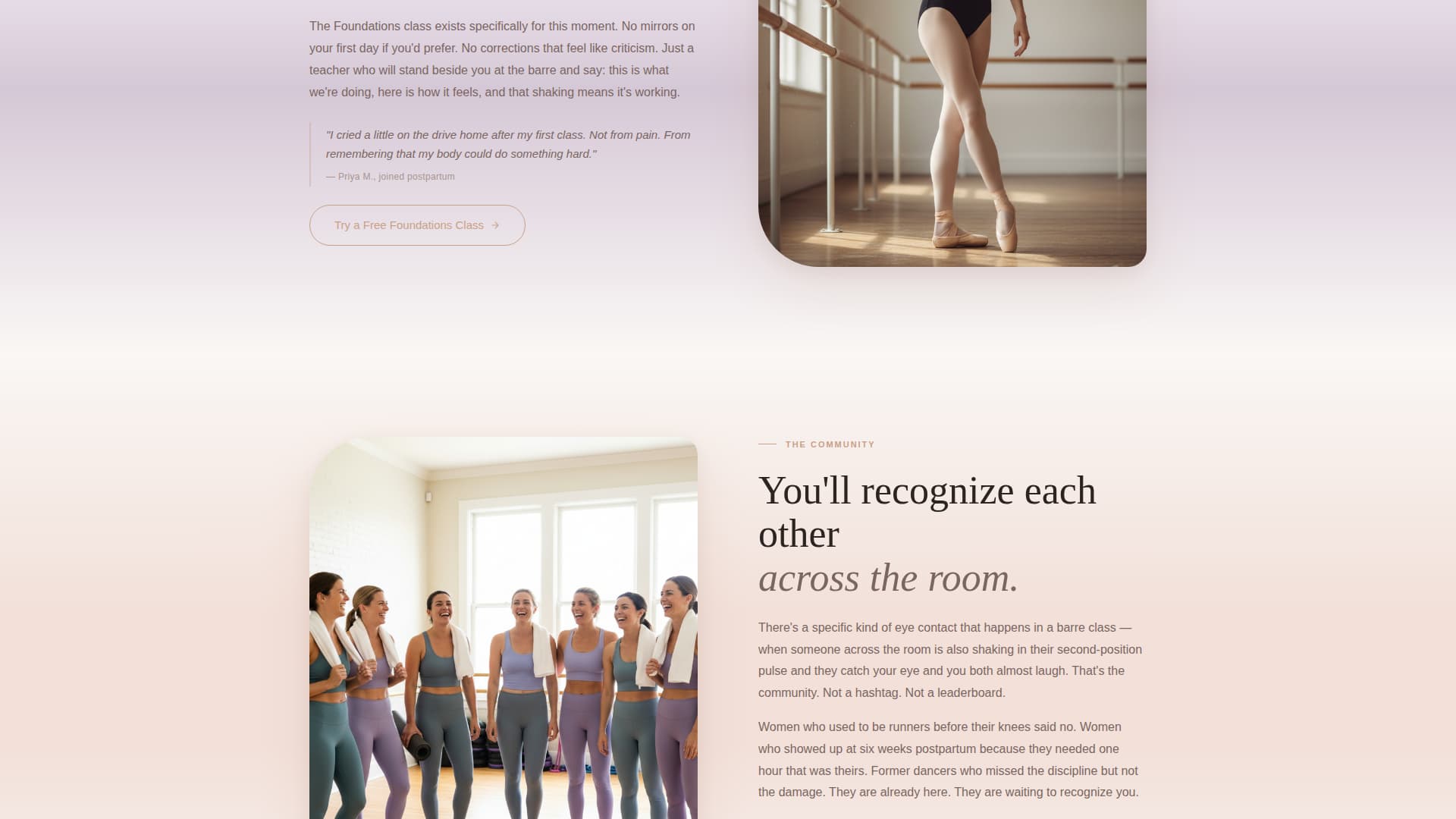 Barre Studio Website Template with Class Booking