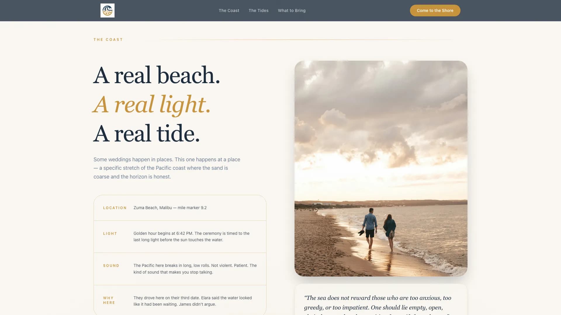 Shore - Cinematic Coastal Wedding Landing Page Template