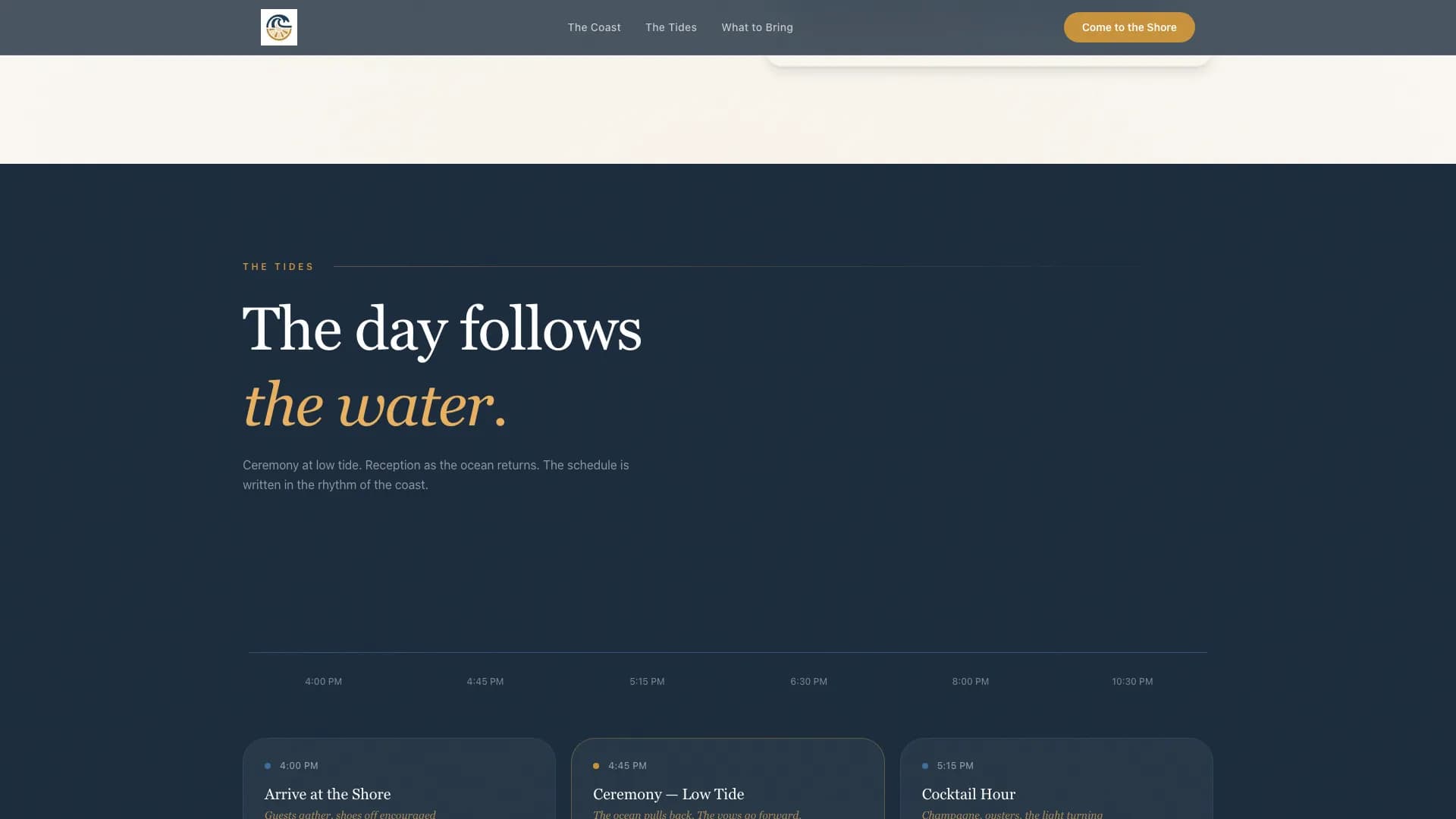 Shore - Cinematic Coastal Wedding Landing Page Template