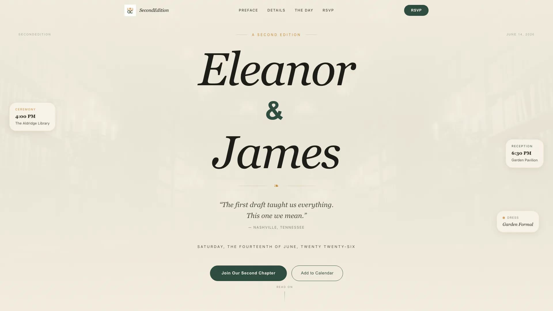 Manuscript — Refined Literary Wedding Landing Page Template