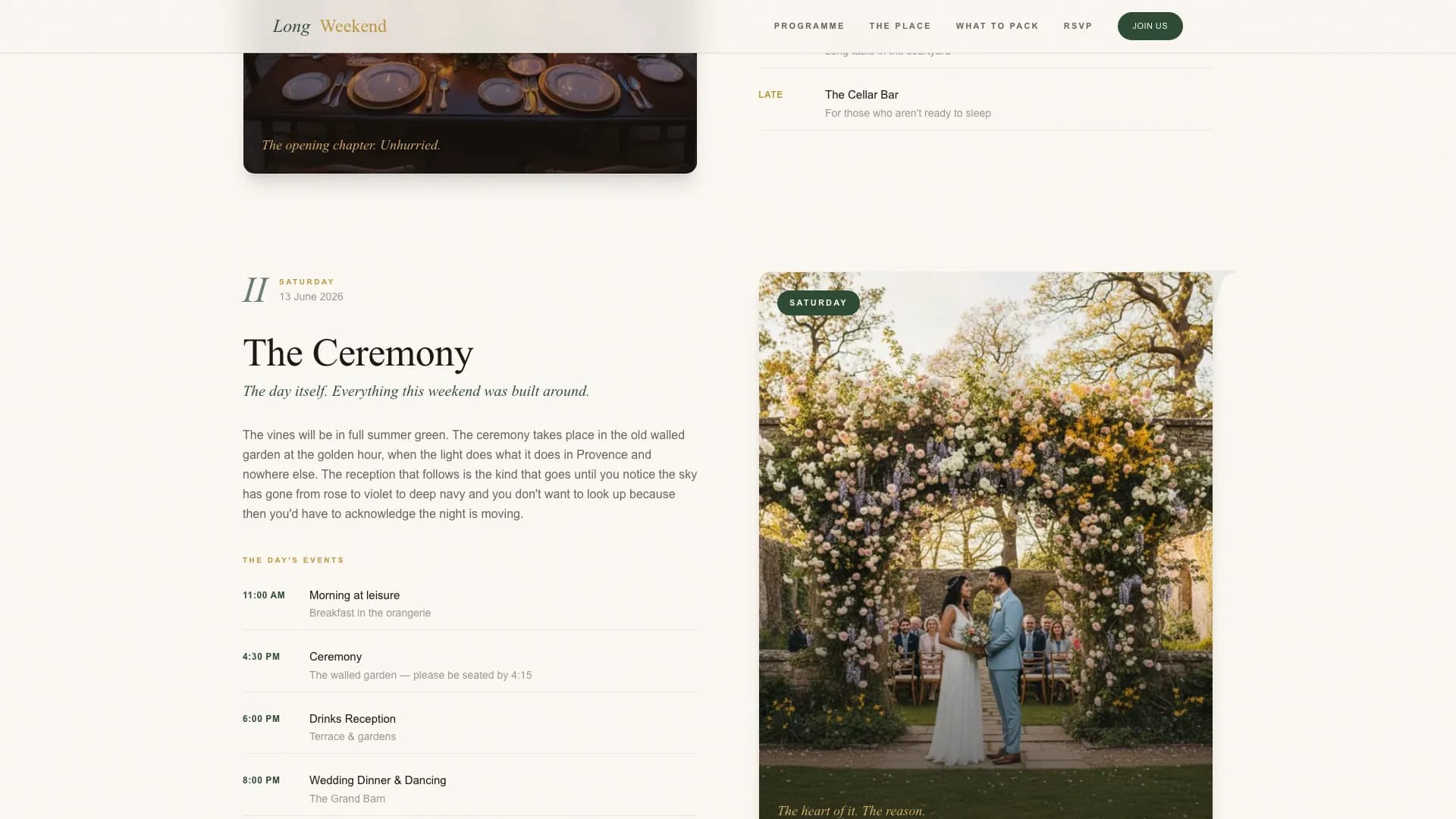 Longweekend — Editorial Destination Wedding Landing Page Template