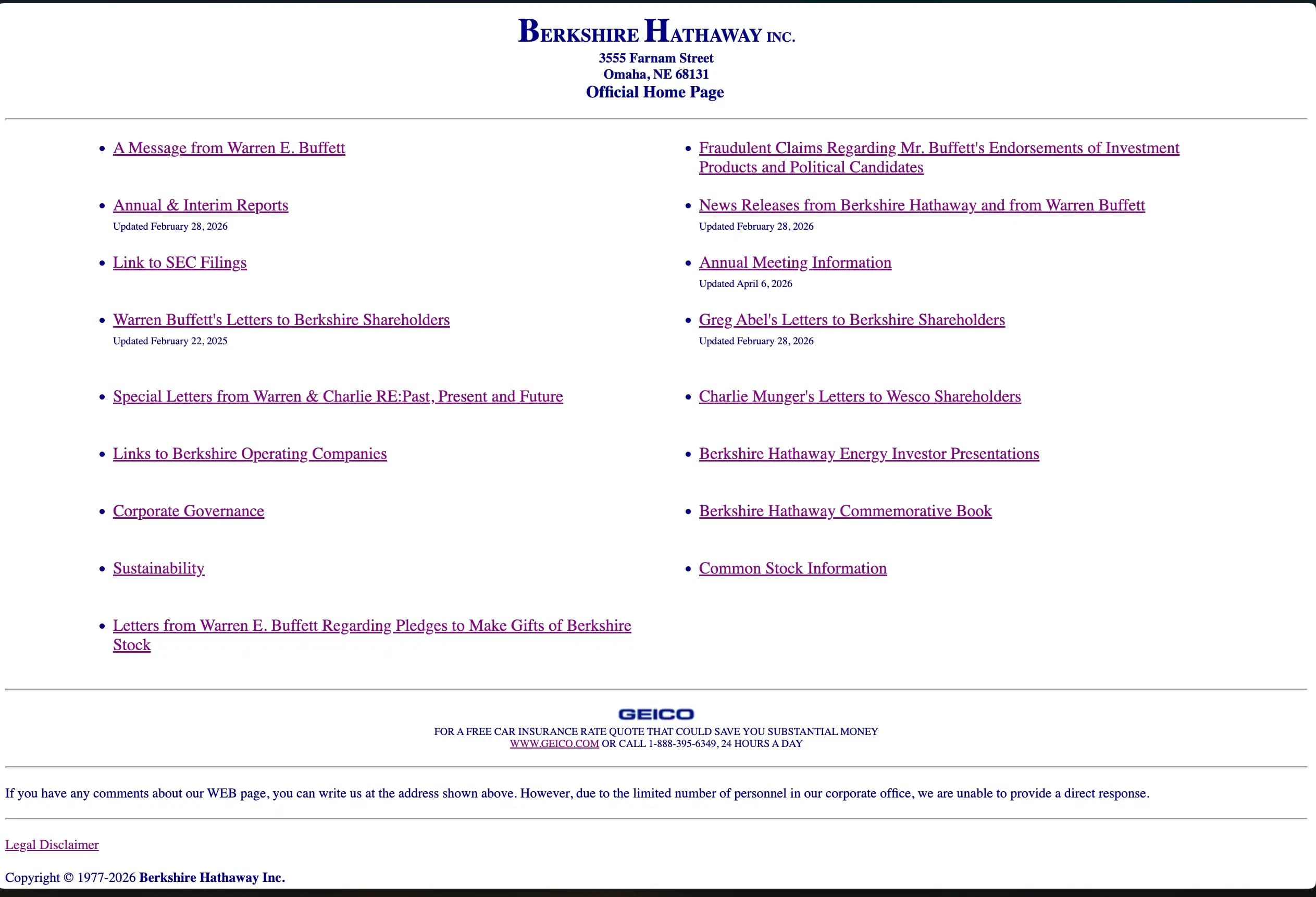Berkshire Hathaway original site
