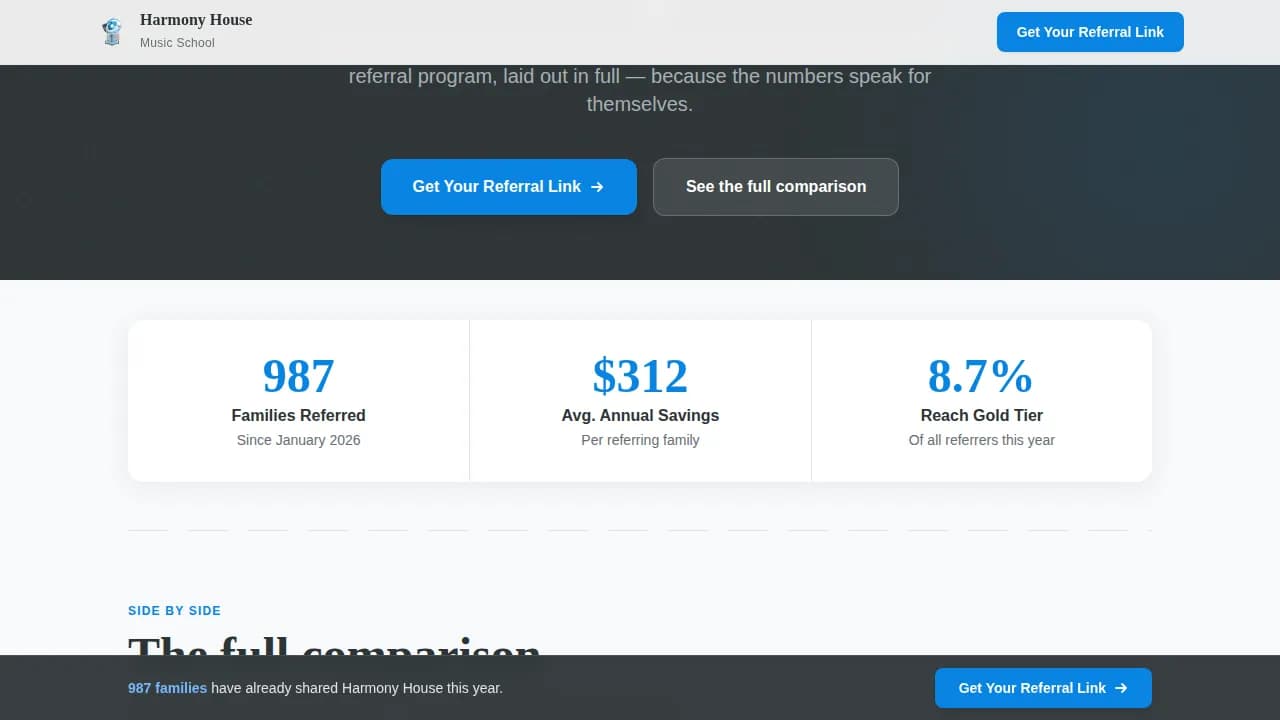 Music School Marketing Comparison Website Template