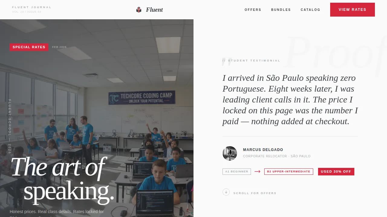 Language School Marketing Reviews & Social Proof Website Template