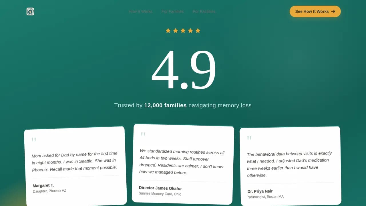 Recall — Elite Memory Care Landing Page Template