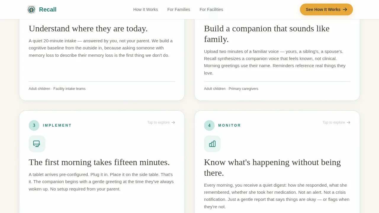 Recall — Elite Memory Care Landing Page Template