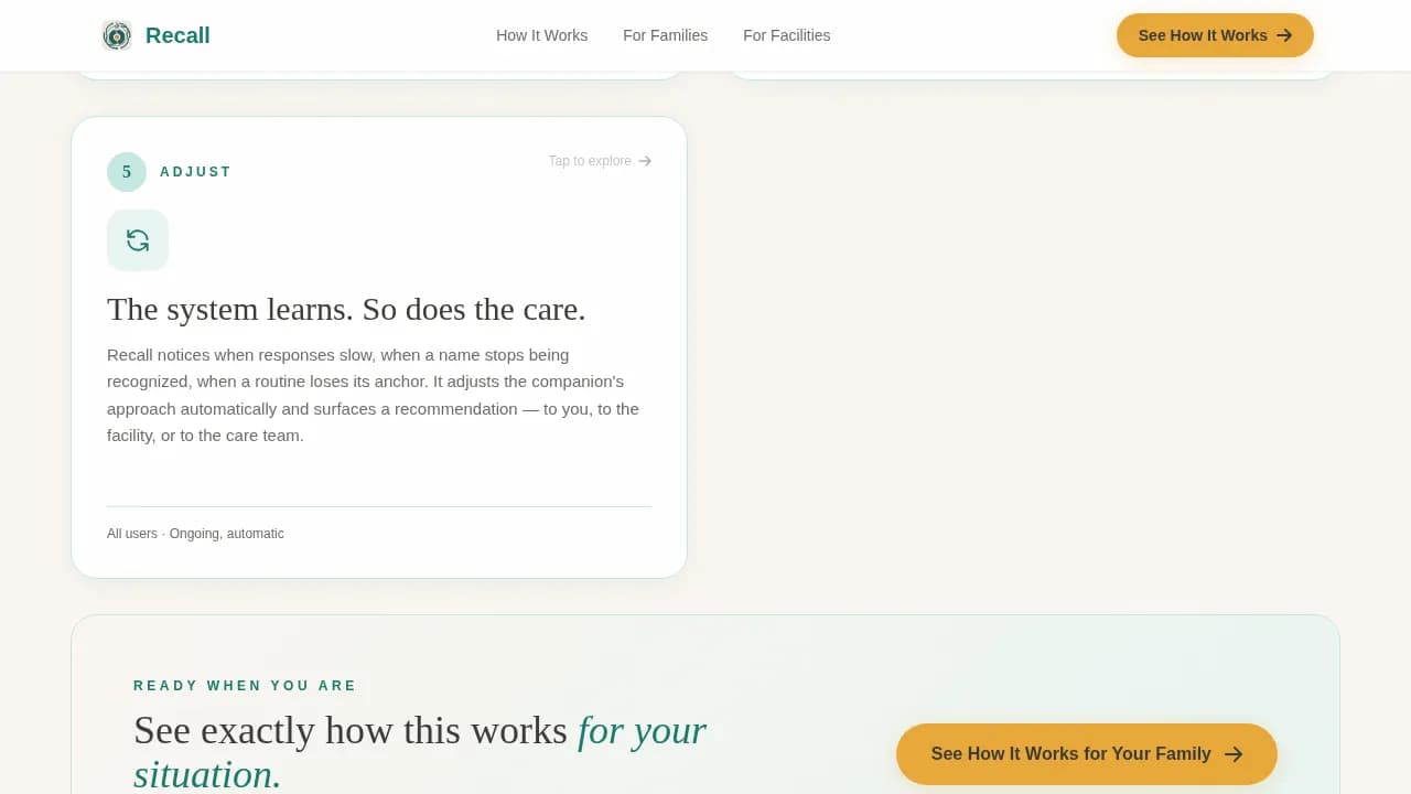 Recall — Elite Memory Care Landing Page Template