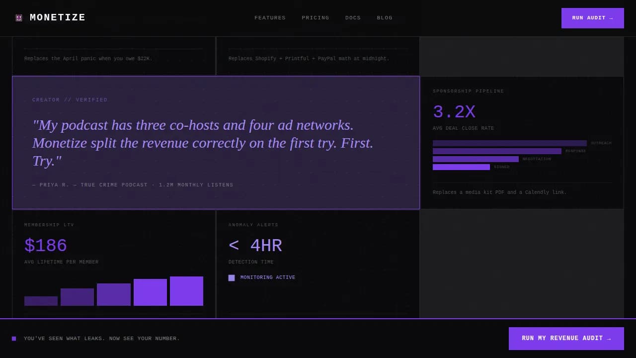 Revenue — Bold Creator Income Audit Landing Page Template