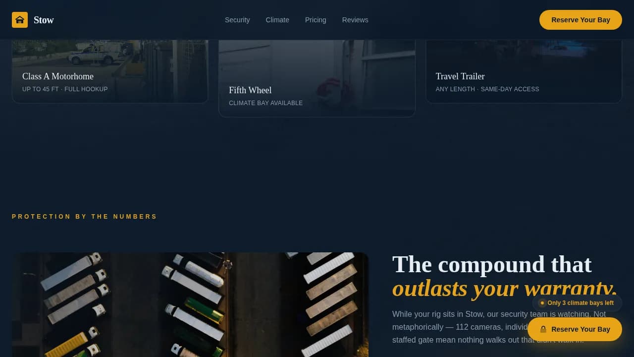 Stow - Secure Climate-Controlled RV Storage Landing Page Template
