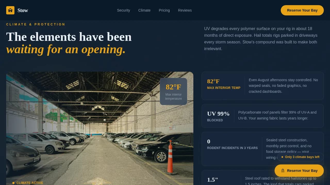 Stow - Secure Climate-Controlled RV Storage Landing Page Template