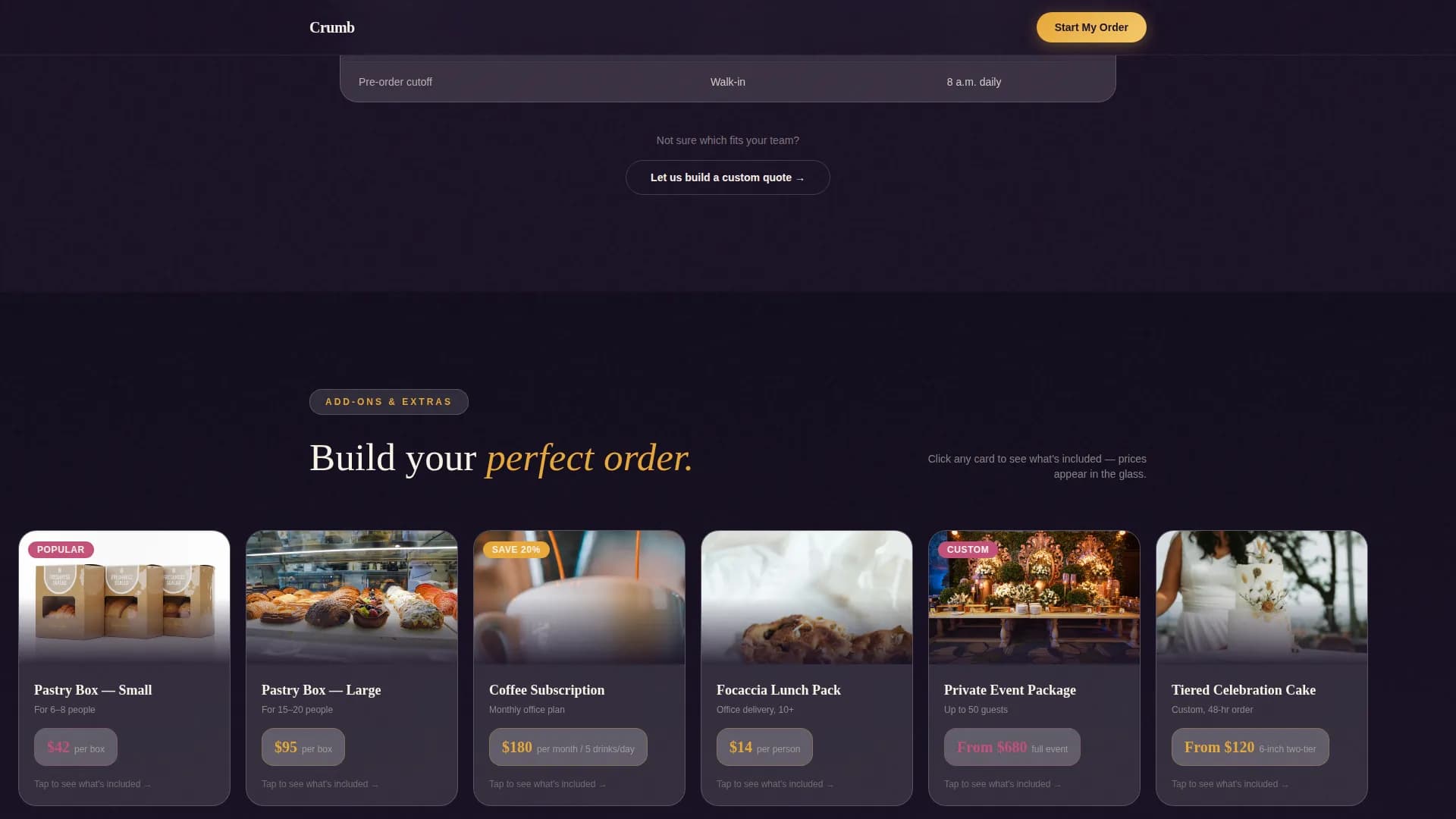 Bakery & Café Pricing & Packages Website Template