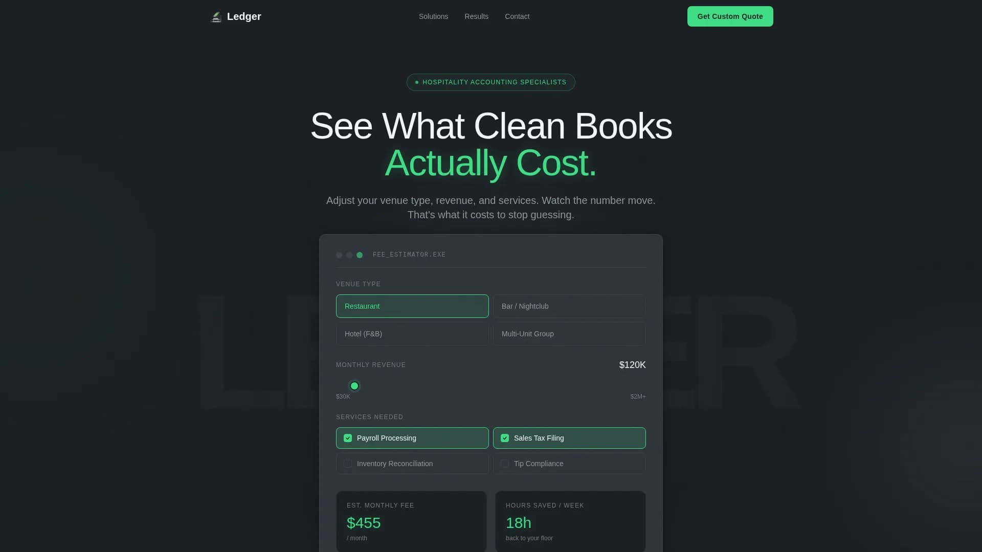 Restaurant & Bar Accounting Cost Estimator Website Template