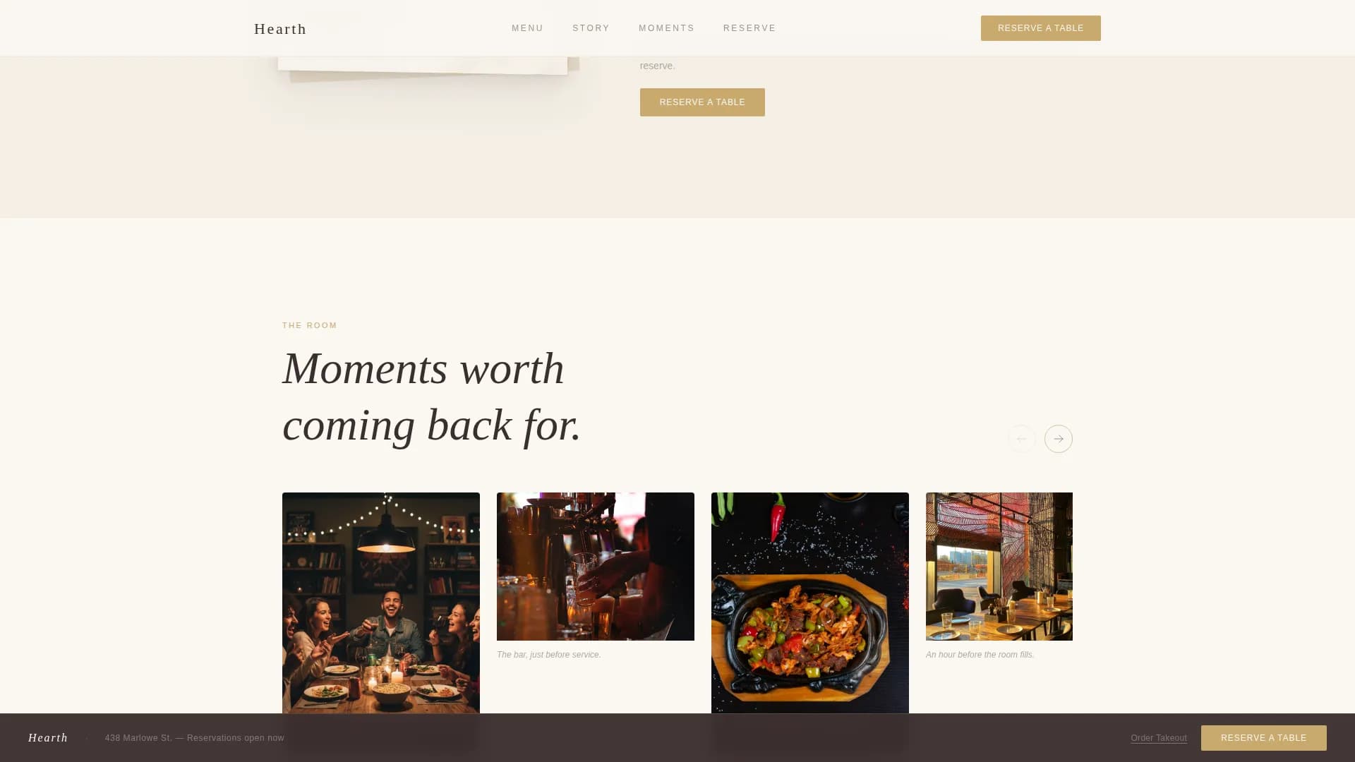 Hearth — Casual Dining Reservations Landing Page Template