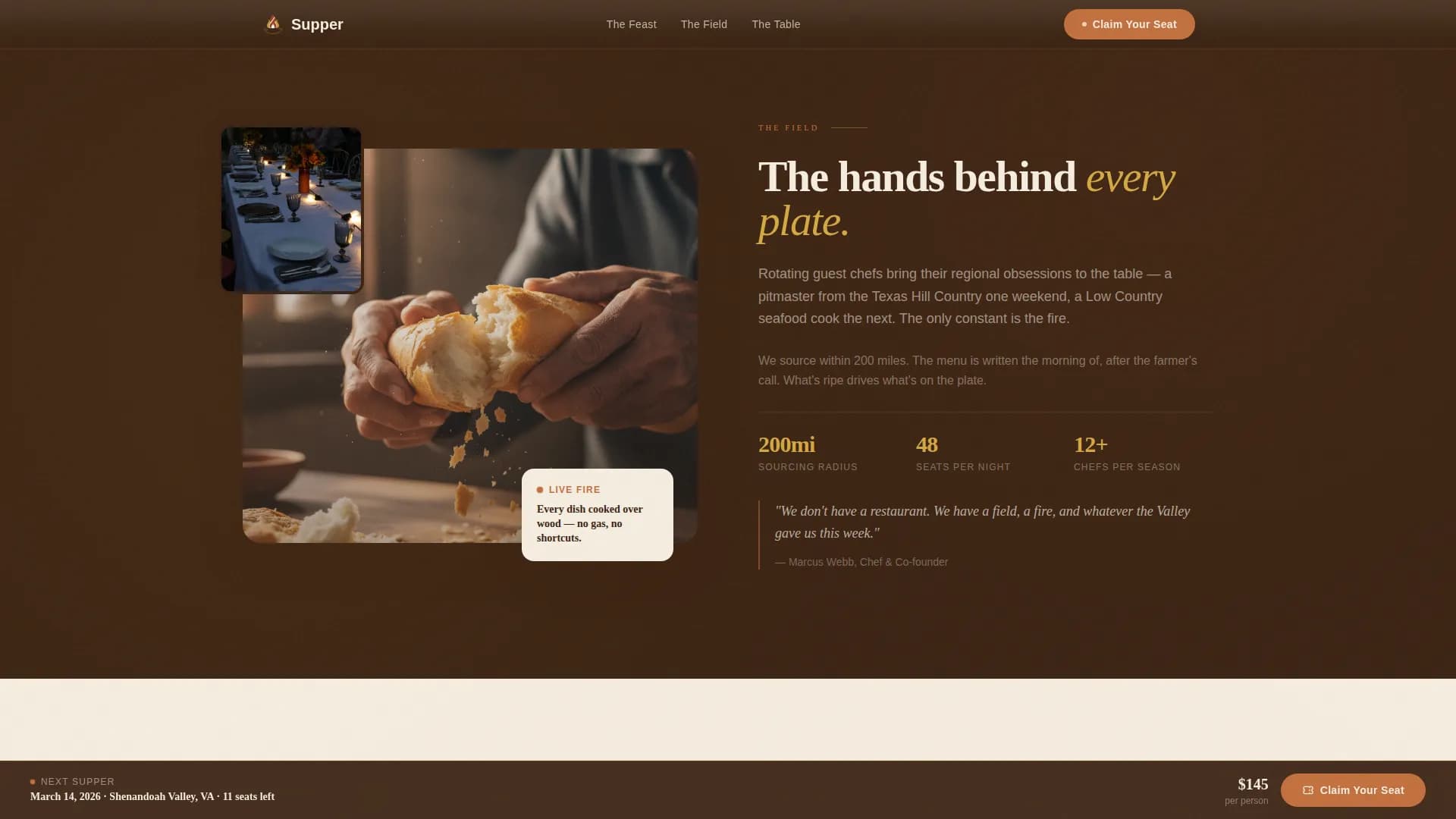 Supper — Agrarian Popup Landing Page Template
