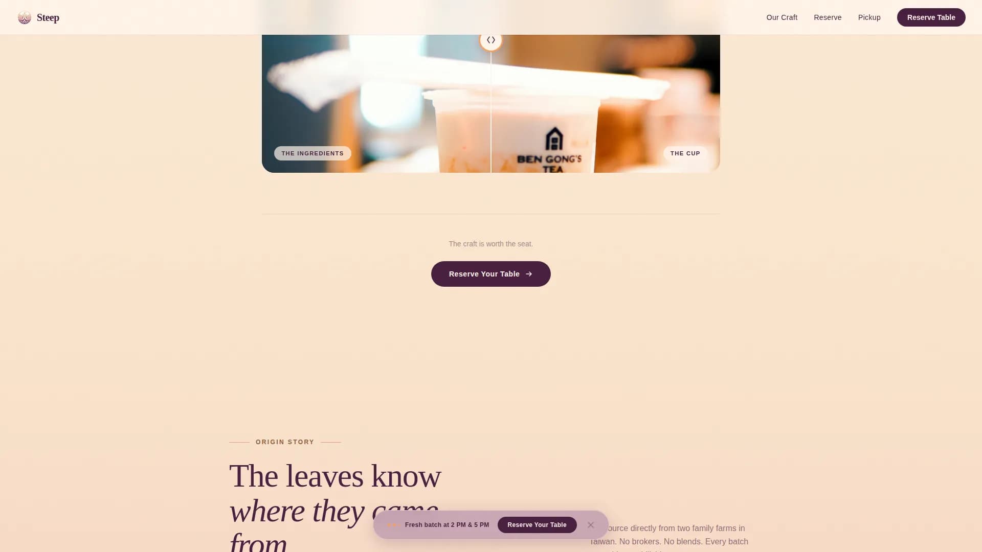 Tea, Juice & Beverage Bar Booking Website Template