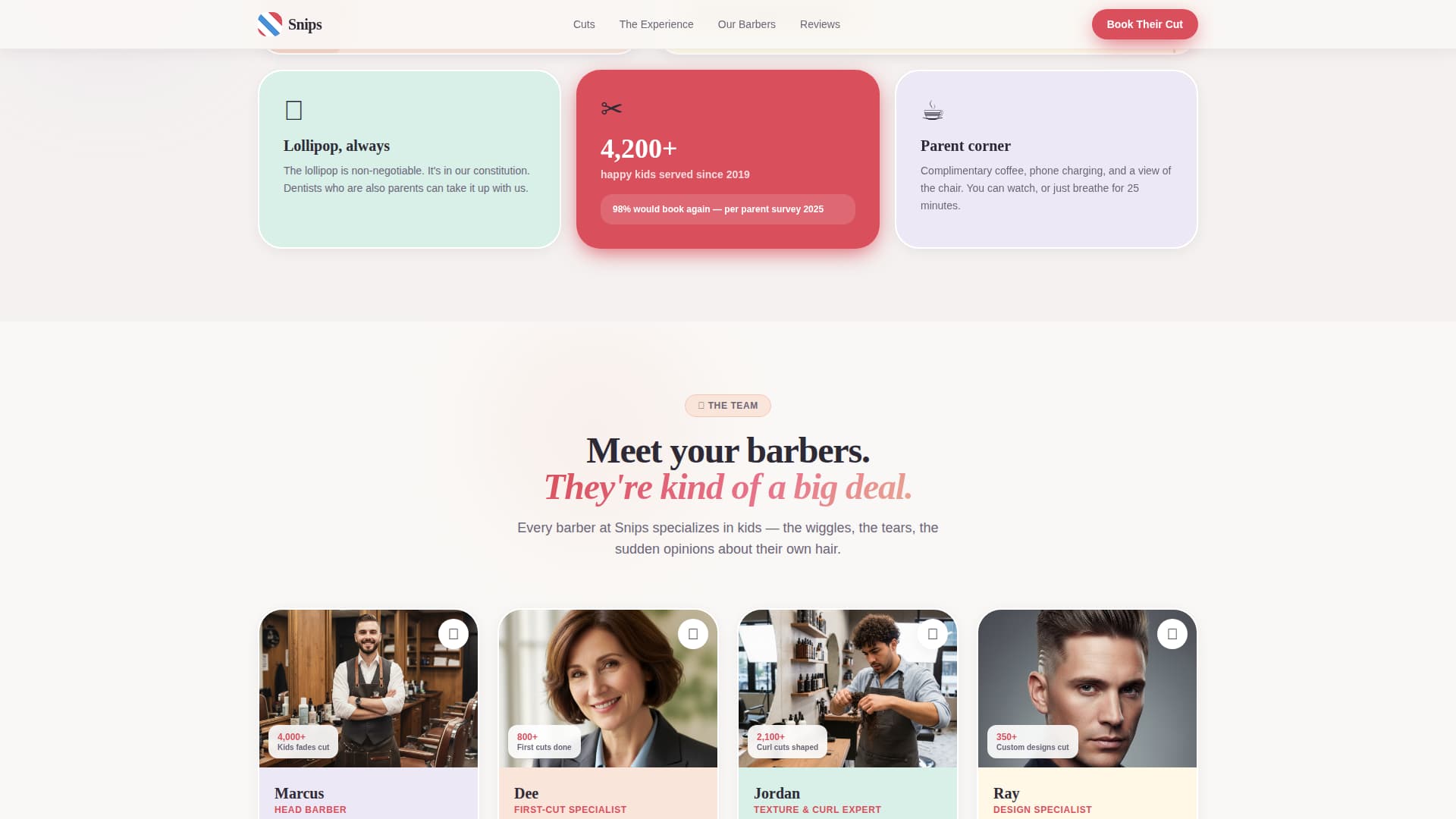 Neighborhood Kids Barber Parent Loyalty Website Template