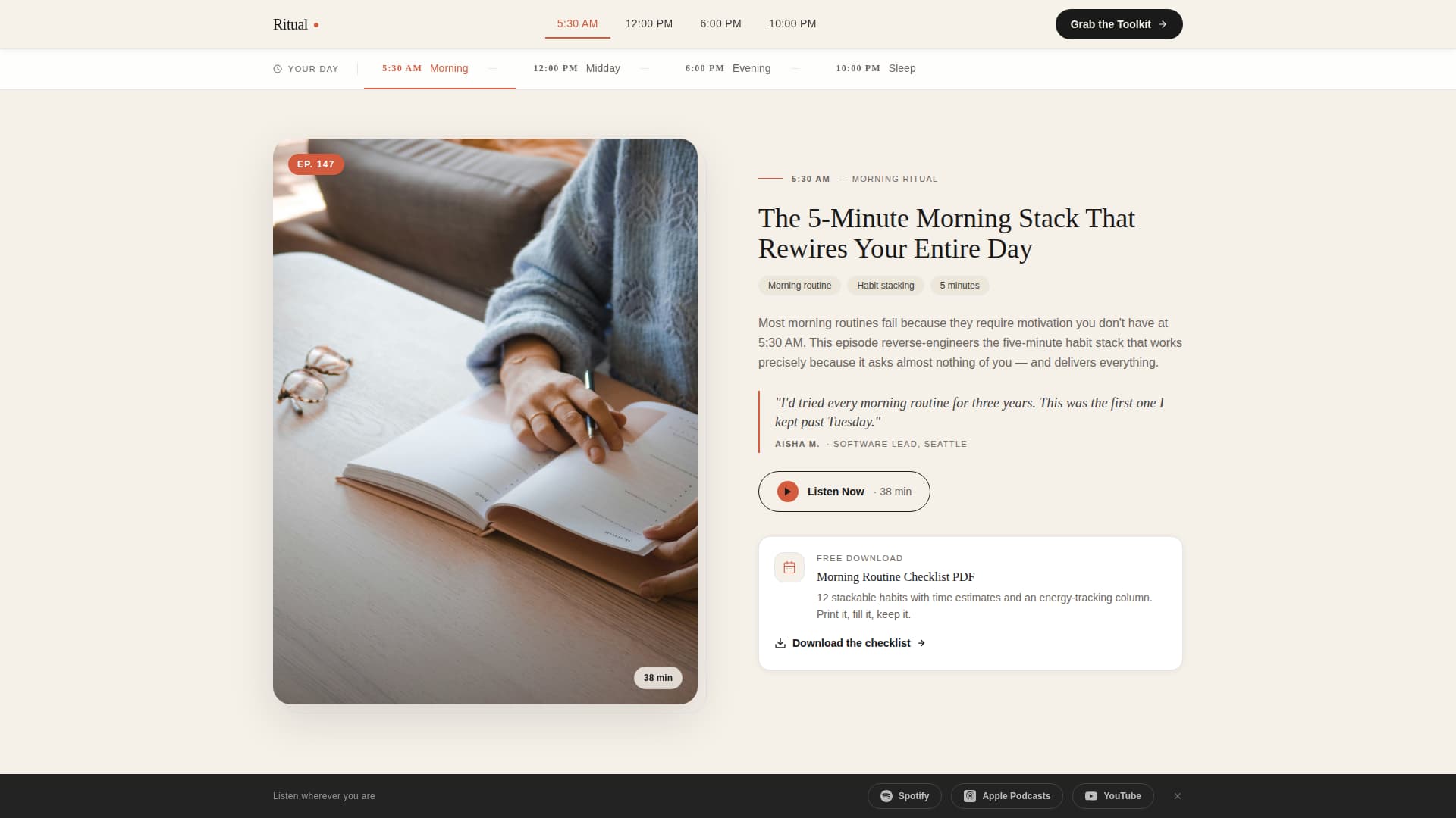 Ritual - Intentional Habitbuilding Landing Page Template