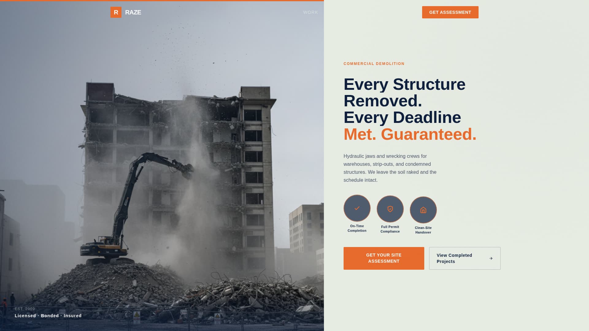 Demolition & Site Work Reviews & Social Proof Website Template