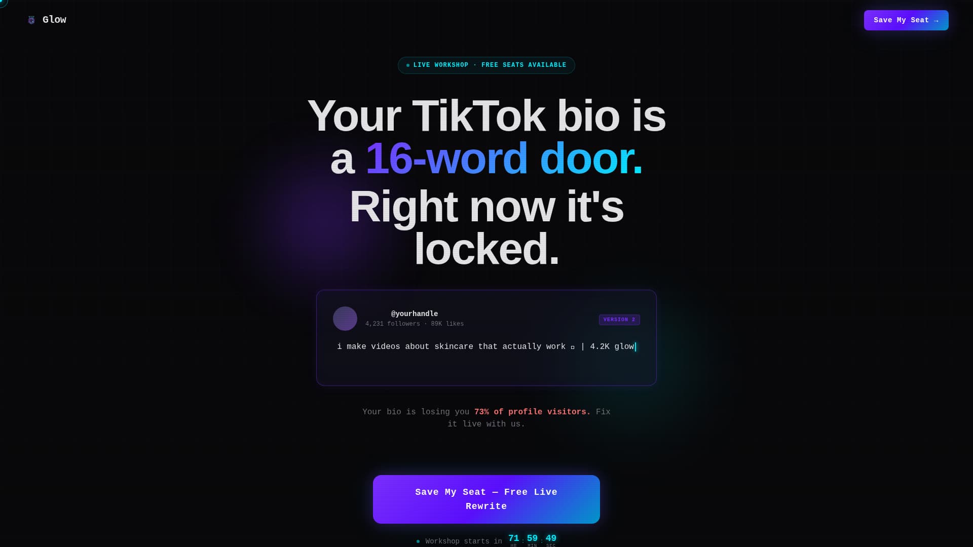 Glow - Electric TikTok Landing Page Template