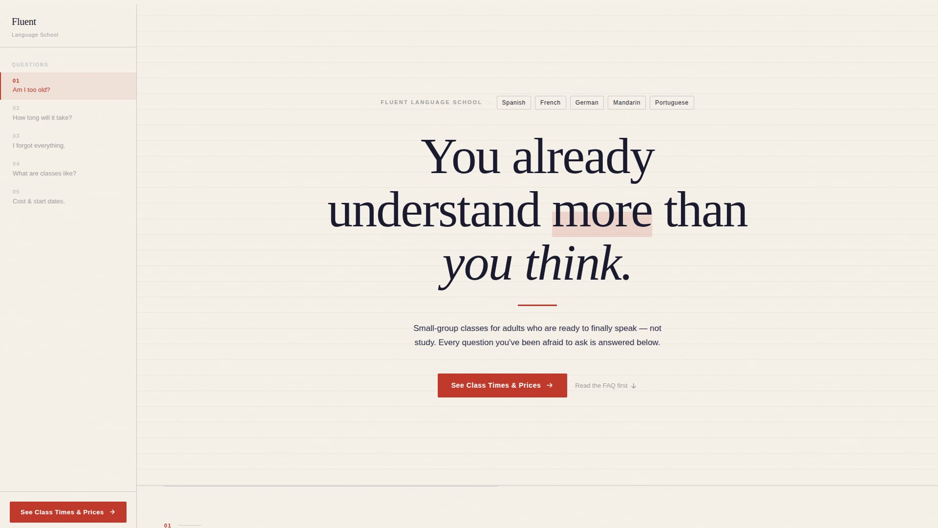 Language School Marketing FAQ & Common Questions Website Template