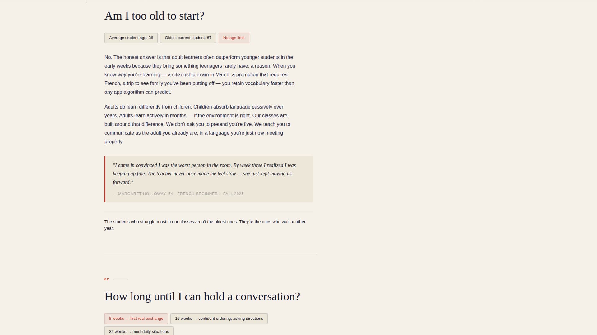 Language School Marketing FAQ & Common Questions Website Template
