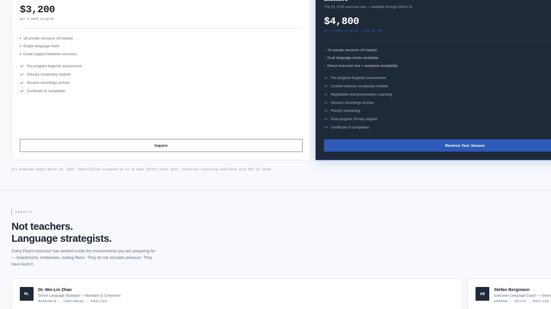 Language School Marketing Pricing & Packages Website Template