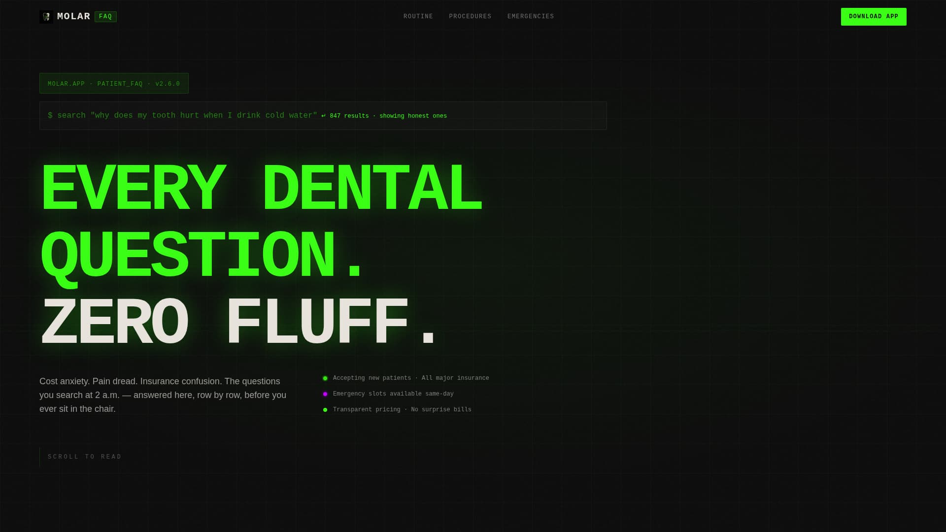 Dental FAQ & Patient Fears Landing Page Website Template