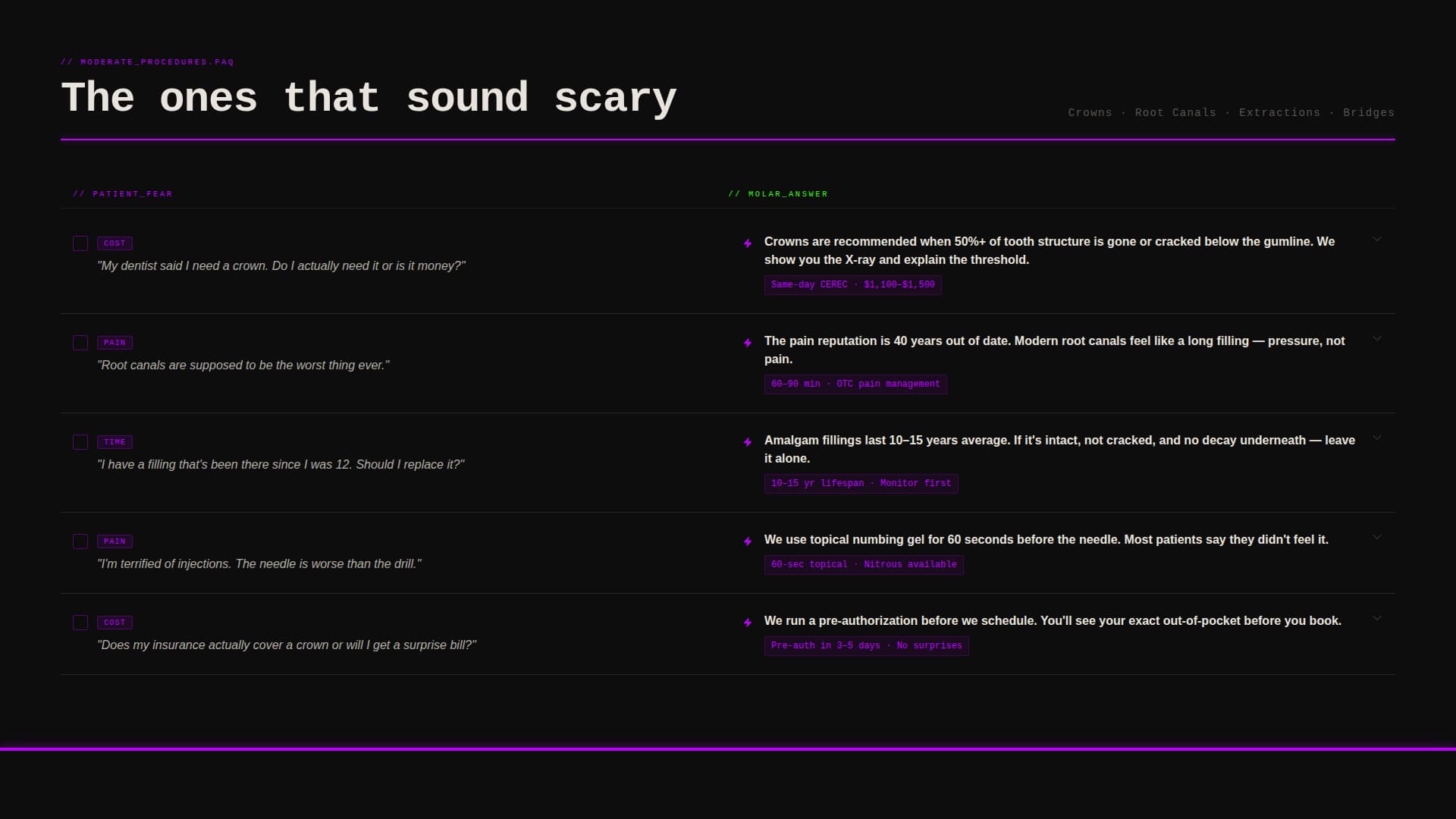 Dental FAQ & Patient Fears Landing Page Website Template