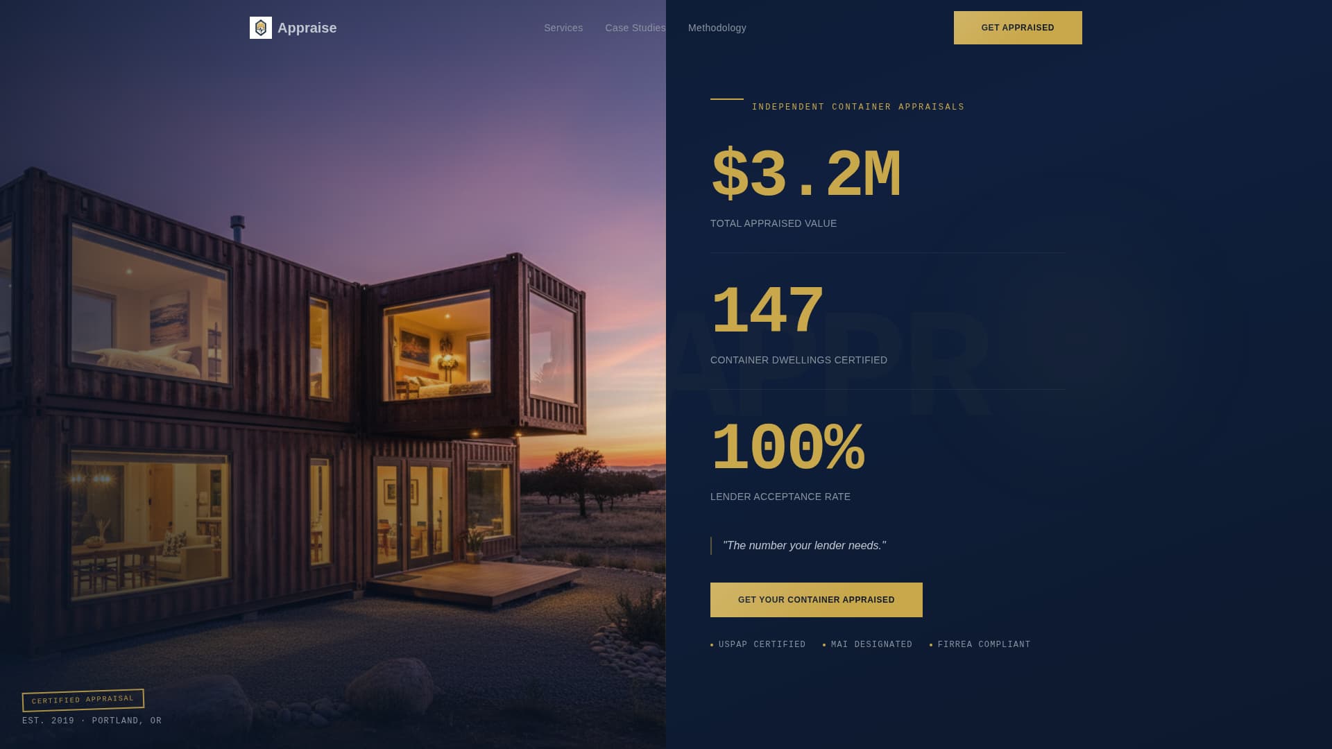 Appraise - Certified Container Home Landing Page Template
