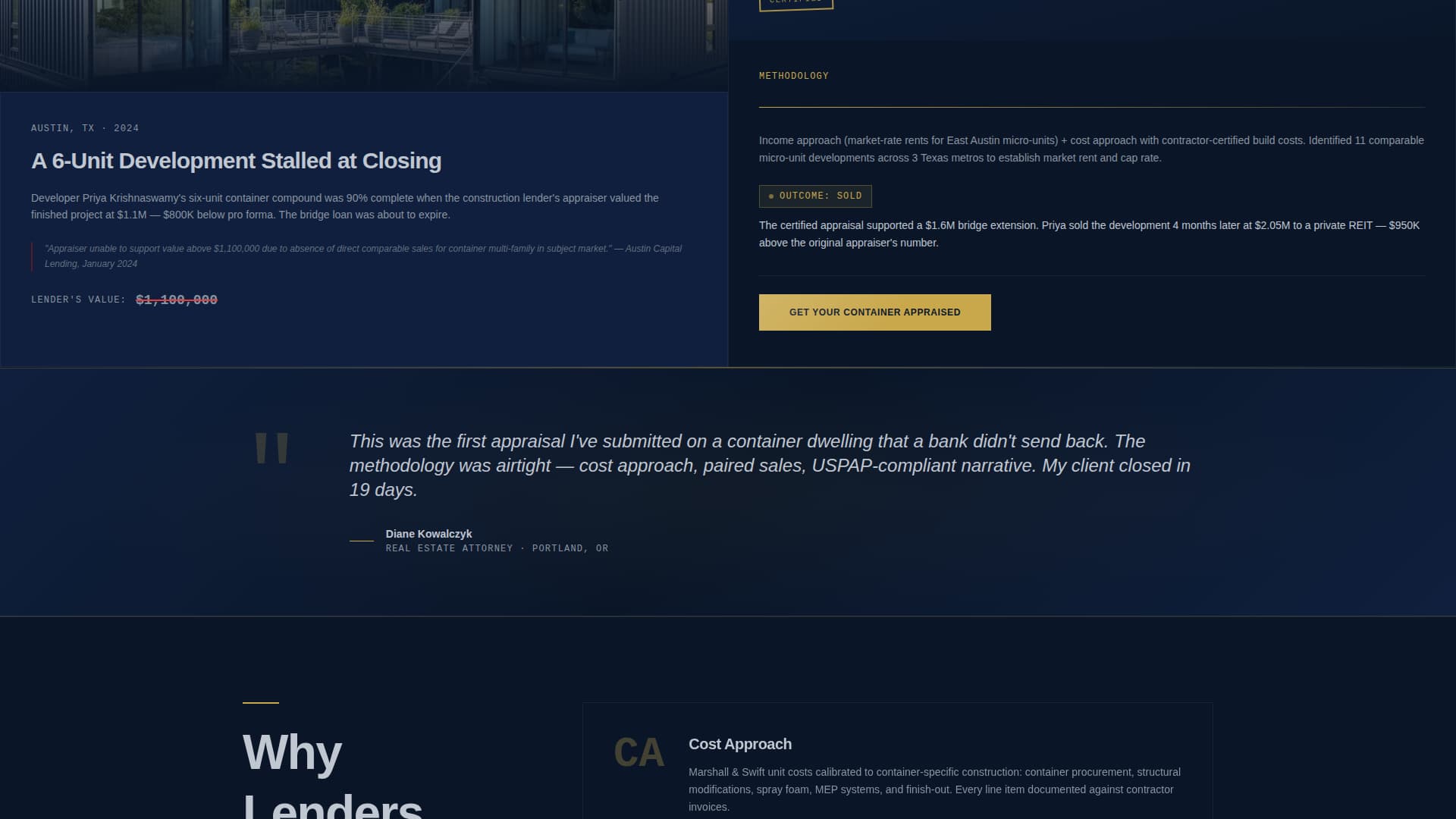 Appraise - Certified Container Home Landing Page Template
