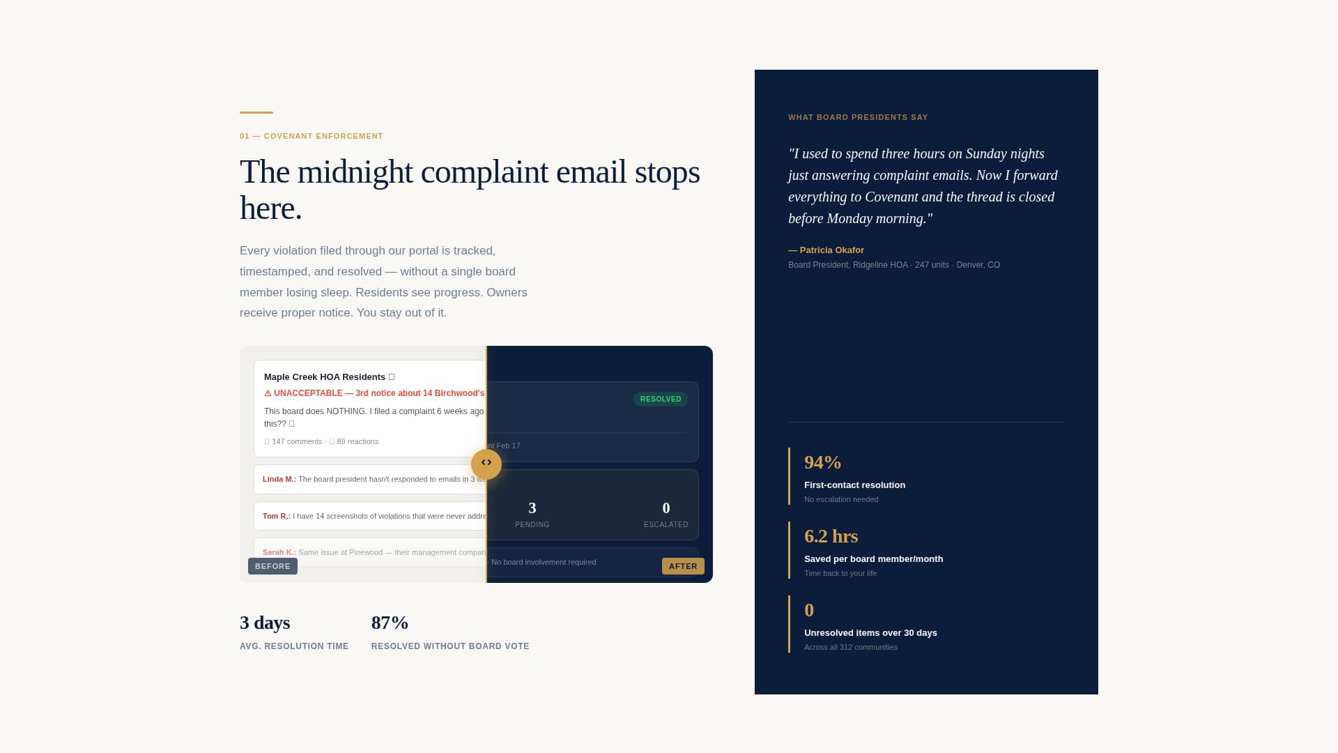 Covenant - Authoritative HOA Landing Page Template
