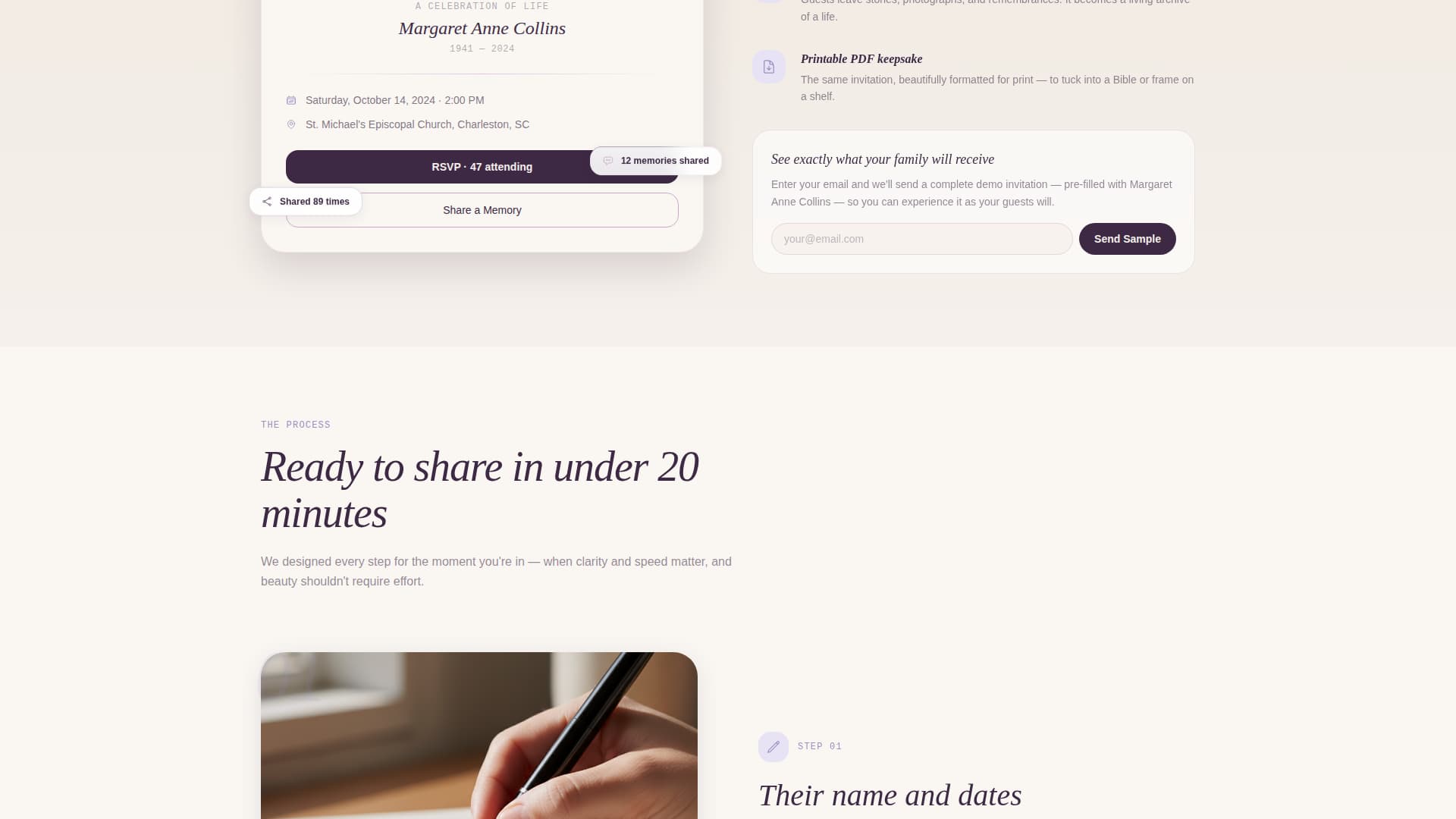 Memorial Event Pricing Website Template
